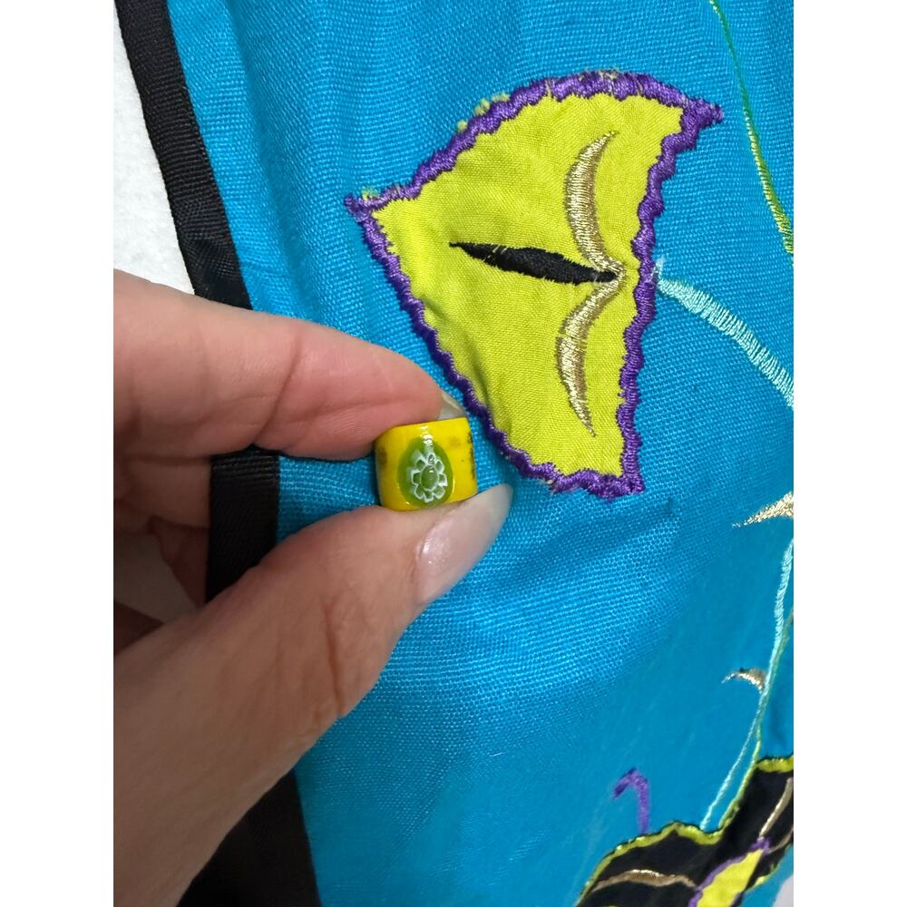 Vintage Alex Kim Embroidered blue Jacket Size Floral Butterfly Artsy cotton Med - Picture 5 of 6